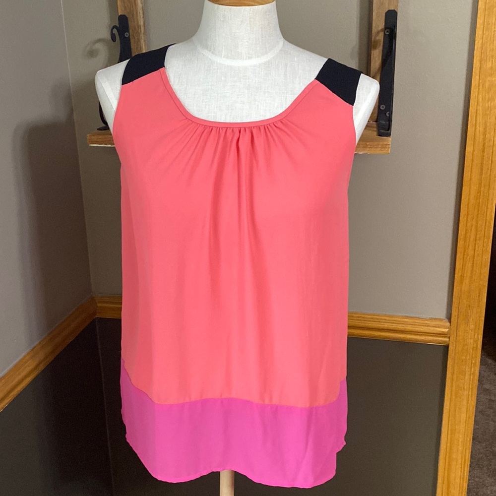 Loft tank top coral, black, and pink stripes size small